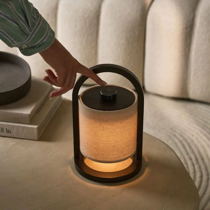 Wooden Cylinder Portable LED Table Lamp With Touch Dimmer - Image 4