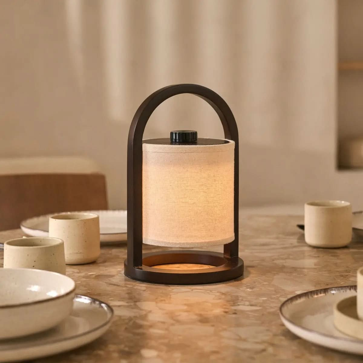 Wooden Cylinder Portable LED Table Lamp With Touch Dimmer - Image 5