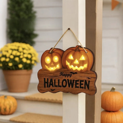Wooden Halloween Sign With Integrated Glowing Pumpkins Hanging Decoration For Indoor And Outdoor Display - Image 2