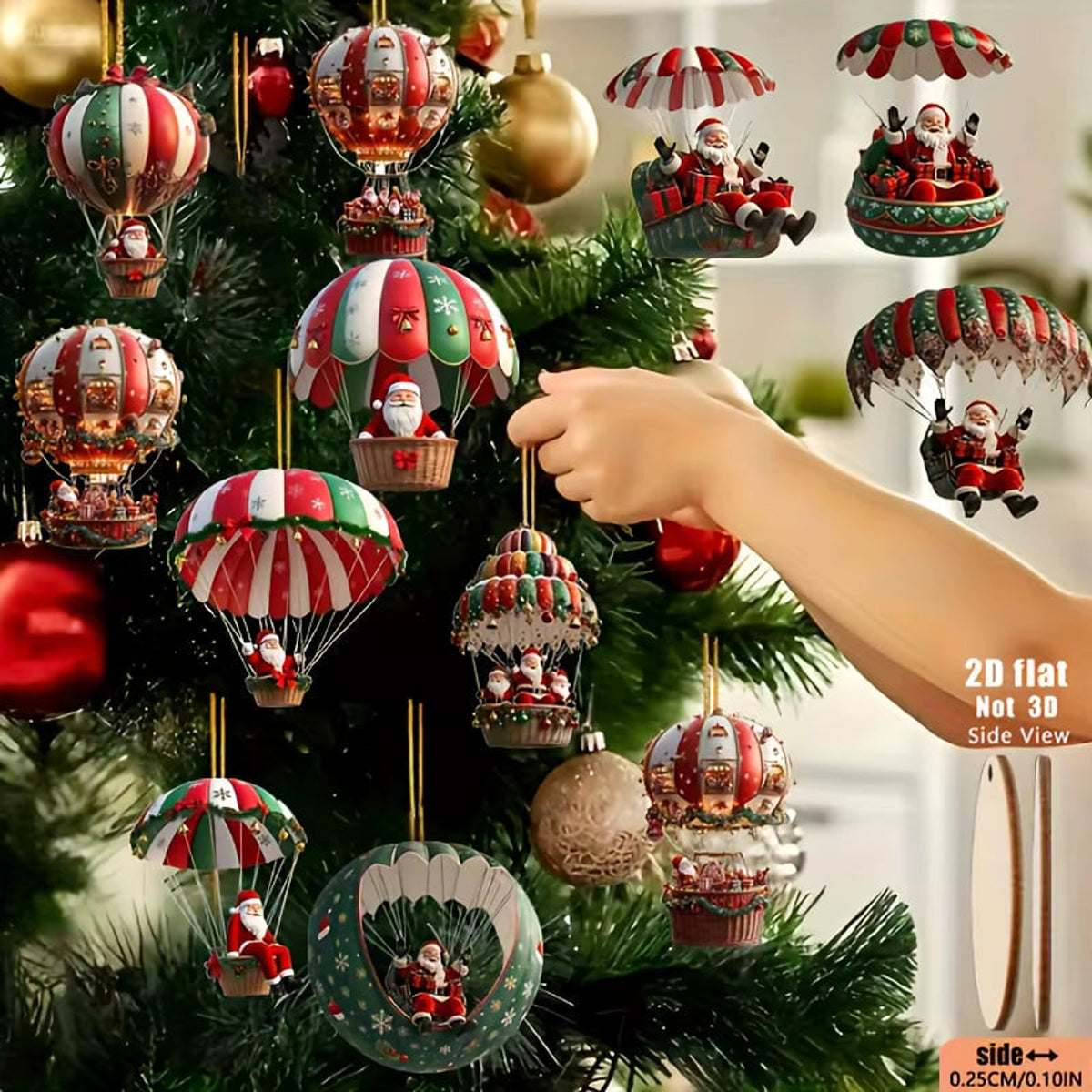 Wooden Santa Hot Air Balloon Christmas Ornaments Set - Image 1