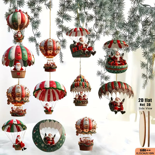 Wooden Santa Hot Air Balloon Christmas Ornaments Set - Image 5