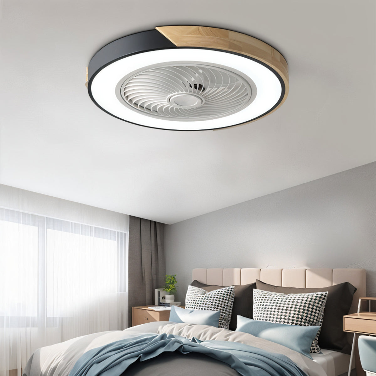 Wooden Trim LED Ceiling Fan Light - Image 1