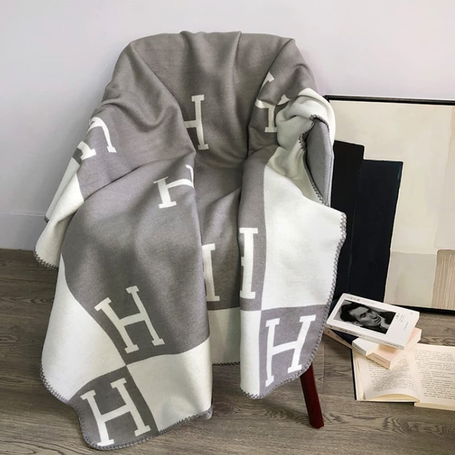 Wool Cashmere Blanket Check Throw Soft - Image 12