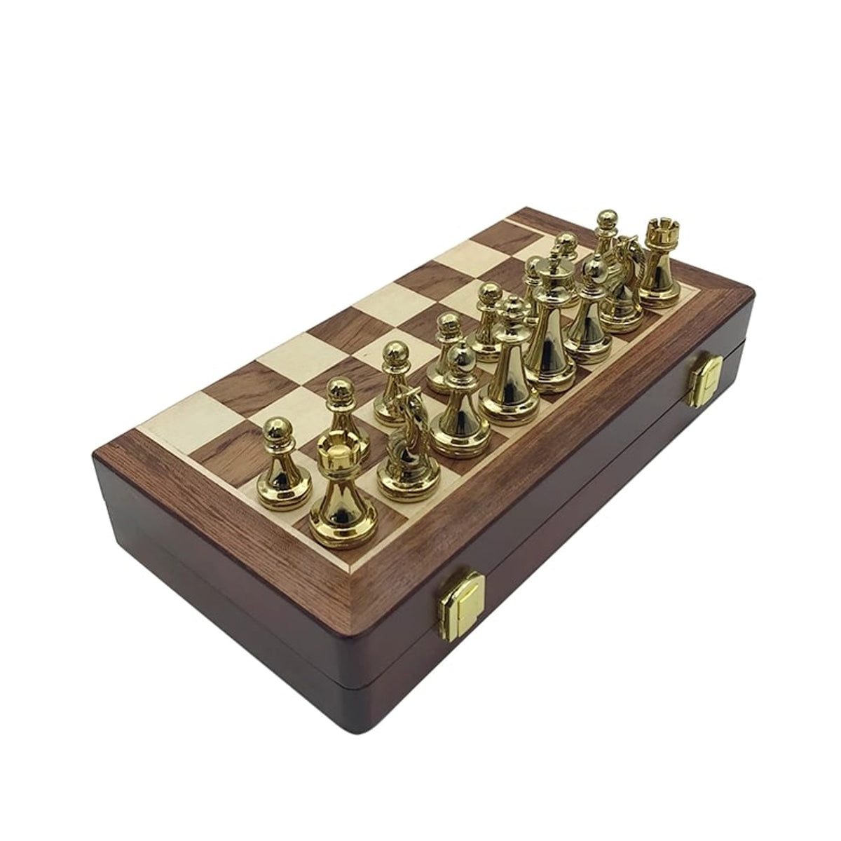 Zinc Alloy Wooden Folding Chess Board Set With 32 Chess Pieces - Image 6