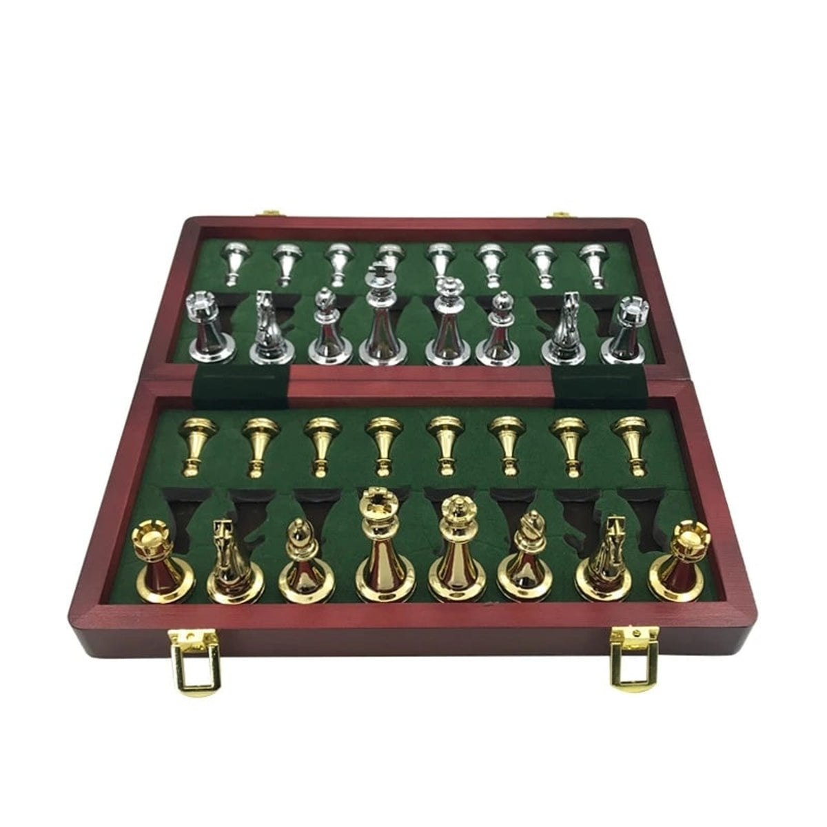 Zinc Alloy Wooden Folding Chess Board Set With 32 Chess Pieces - Image 1
