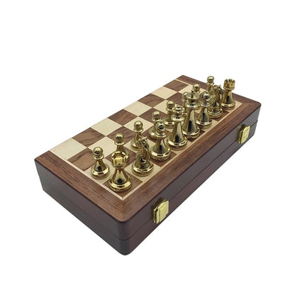 Zinc Alloy Wooden Folding Chess Board Set With 32 Chess Pieces - Image 2