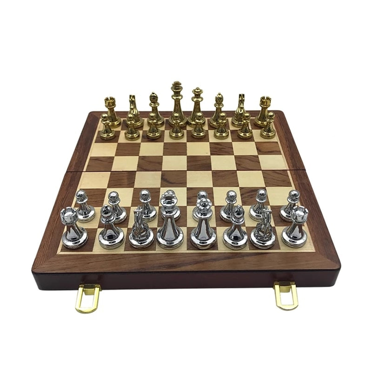 Zinc Alloy Wooden Folding Chess Board Set With 32 Chess Pieces - Image 3